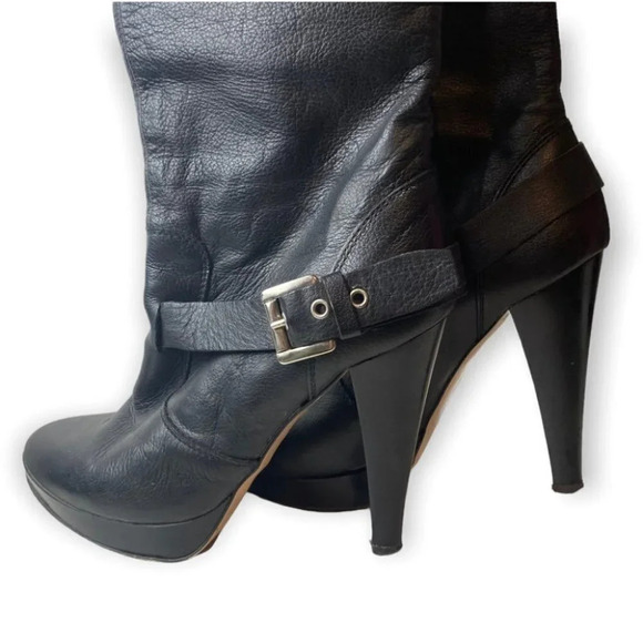 Arnold Churgin Black Leather Knee High Heeled Boots - Picture 2 of 10